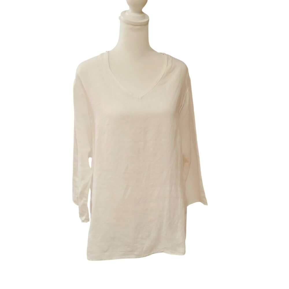 Willow white 100% linen V-neck 3/4 sleeve top size M
